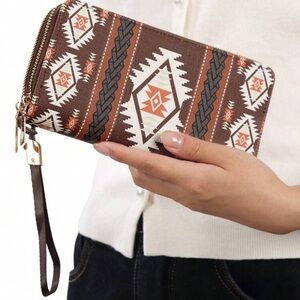 Women's Bohemian Print Long Wallet, Wristlet Clutch,